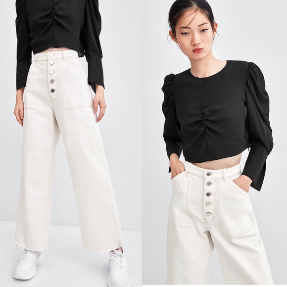 Zara Denim - NWT ZARA High Rise Cargo Style Jeans White